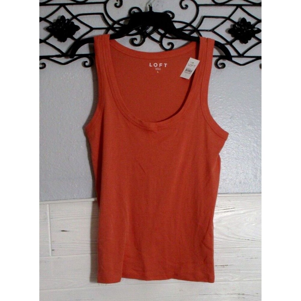 Loft Women's Knit Top Size L Sleeveless Rust Scoop Neck Blouse